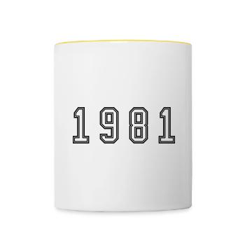 1981 Jahr Zahl - Tasse zweifarbig - Weiß/Gelb - Vorne