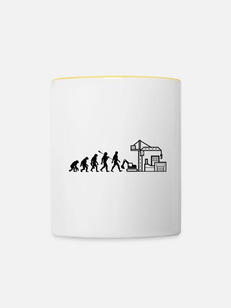 Evolution - Baustelle - Bauarbeiter - Tasse zweifarbig - Weiß/Gelb