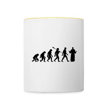 Evolution - Pfarrer - Kirche - Religion - Tasse zweifarbig - Weiß/Gelb - Vorne