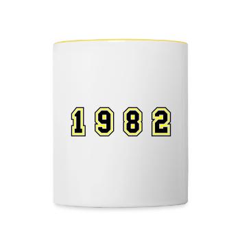1982 Jahr Zahl - Tasse zweifarbig - Weiß/Gelb - Vorne