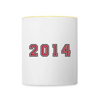 2014 Jahr Zahl - Tasse zweifarbig - Weiß/Gelb - Vorne