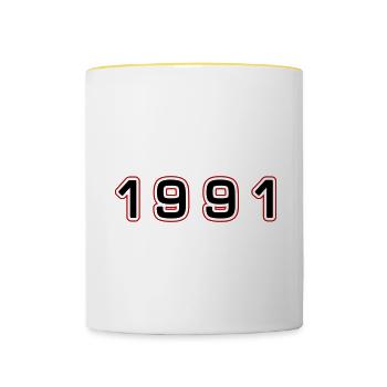 1991 Year Number - Contrasting Mug - white/yellow - Front