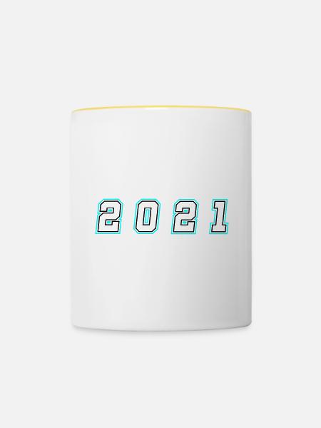 2021 Jahr Zahl - Tasse zweifarbig - Weiß/Gelb