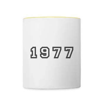 1977 Jahr Zahl - Tasse zweifarbig - Weiß/Gelb - Vorne