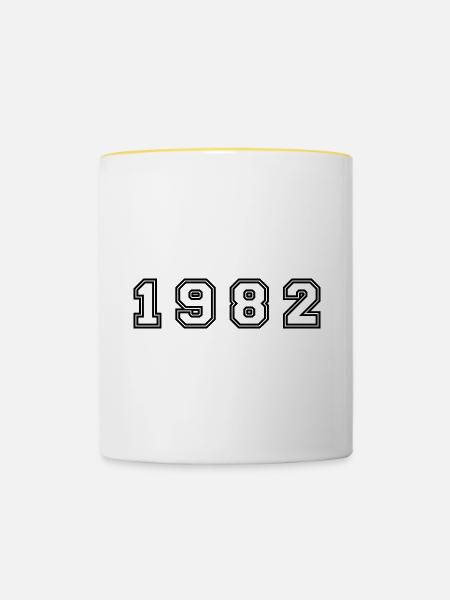 1982 Jahr Zahl - Tasse zweifarbig - Weiß/Gelb
