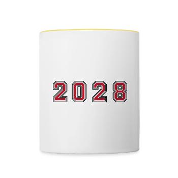 2028 Jahr Zahl - Tasse zweifarbig - Weiß/Gelb - Vorne