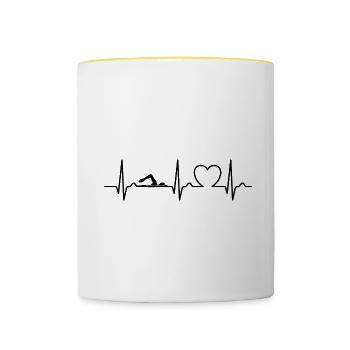 Herzkurve, EKG, Schwimmen, Kraulen, Schwimmbad - Tasse zweifarbig - Weiß/Gelb - Vorne