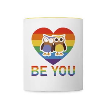 Be You and be Proud #Owls Gay Pride - Contrasting Mug - white/yellow - Front