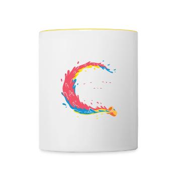 Bereiten Sie sich auf das Färben vor, lustiges Ostereiergeschenk, glücklich - Tasse zweifarbig - Weiß/Gelb - Vorne