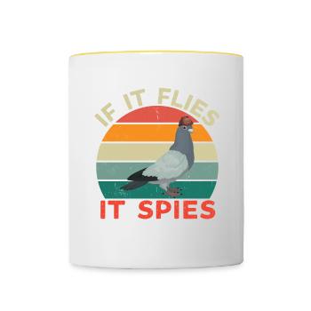 If it flies it spies - Birds Are Not Real - Contrasting Mug - white/yellow - Front