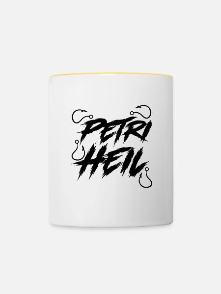 Petri Heil Fischen - Tasse zweifarbig - Weiß/Gelb
