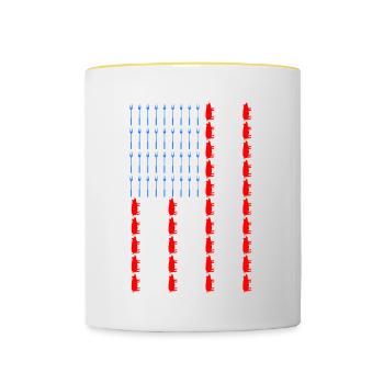 BBQ amerikanische Flagge Schweinefleisch und Gabeln lustiges Barbecue - Tasse zweifarbig - Weiß/Gelb - Vorne