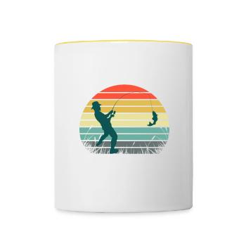 Reel cool papa drôle fête des pères pêche rétro - Mug contrasté - blanc/jaune - Devant