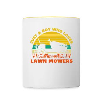 Juste un garçon qui aime les tondeuses à gazon - Mug contrasté - blanc/jaune - Devant