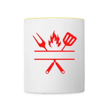 Brisket and chill, funny bbq - Contrasting Mug - white/yellow - Front