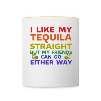 J’aime ma tequila droite mais mes amis peuvent y aller - Mug contrasté - blanc/jaune - Devant