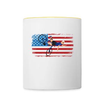 Running the country is like riding a bike, funny - Contrasting Mug - white/yellow - Front