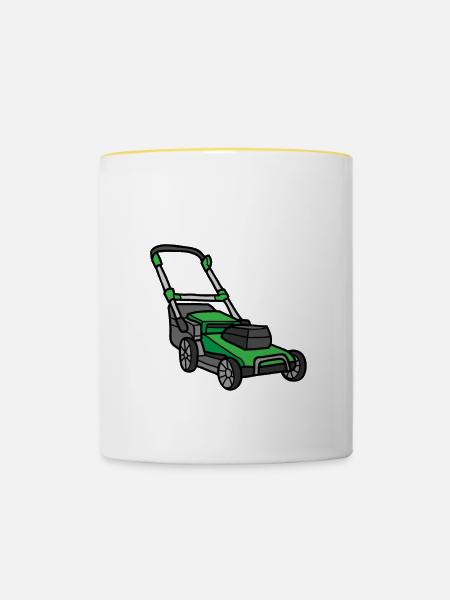 Ils me voient tondre qu’ils détestent, drôle de tondeuse à gazon - Mug contrasté - blanc/jaune