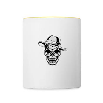 El Jefe Is grilling, funny mexican dad grilling - Contrasting Mug - white/yellow - Front