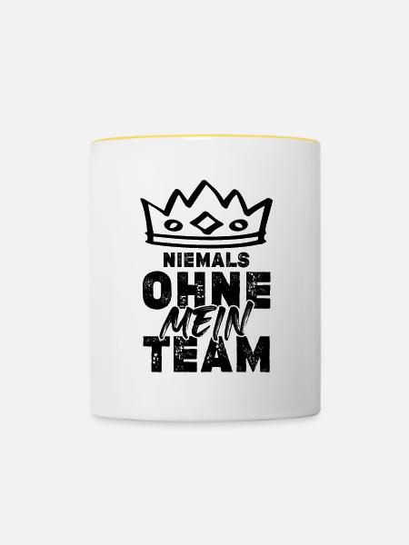 Niemals ohne Team - Tasse zweifarbig - Weiß/Gelb