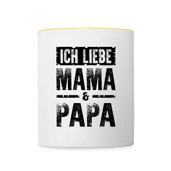 Ich Liebe Mama Papa - Tasse zweifarbig - Weiß/Gelb - Vorne