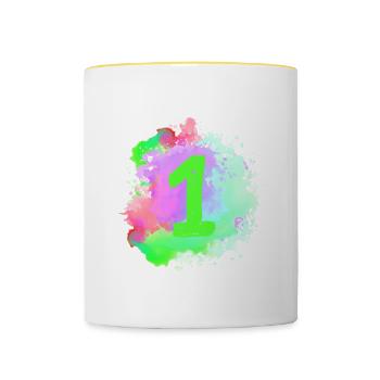 1 Zahl Klecks - Tasse zweifarbig - Weiß/Gelb - Vorne