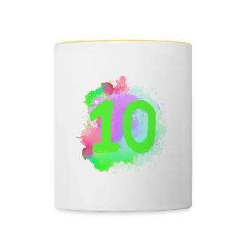 10 Zahl Klecks - Tasse zweifarbig - Weiß/Gelb - Vorne