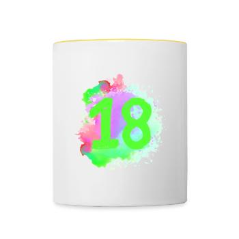 18 Zahl Klecks - Tasse zweifarbig - Weiß/Gelb - Vorne