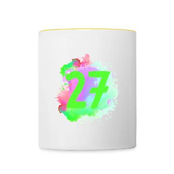 27 Zahl Klecks - Tasse zweifarbig - Weiß/Gelb - Vorne
