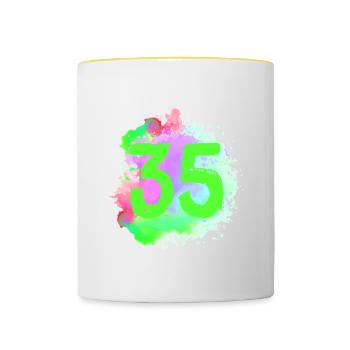 35 Zahl Klecks - Tasse zweifarbig - Weiß/Gelb - Vorne