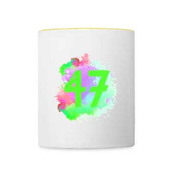 47 Zahl Klecks - Tasse zweifarbig - Weiß/Gelb - Vorne
