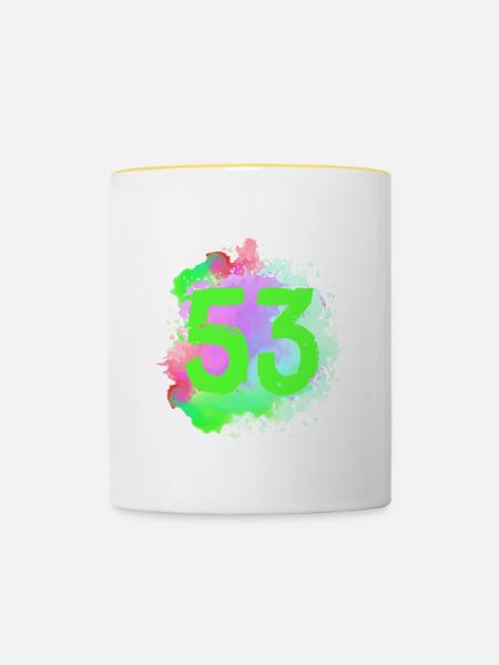 53 Zahl Klecks - Tasse zweifarbig - Weiß/Gelb