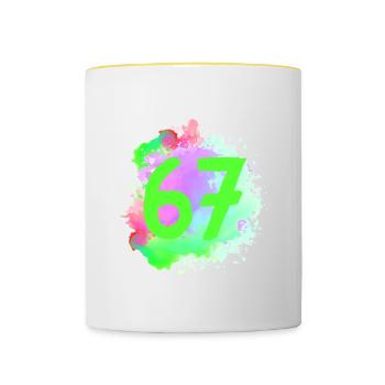 67 Zahl Klecks - Tasse zweifarbig - Weiß/Gelb - Vorne