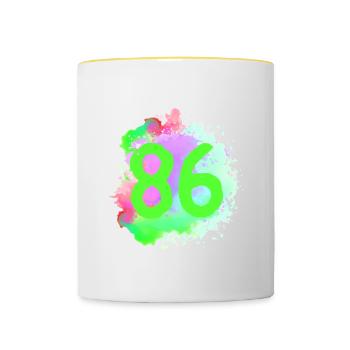 86 Zahl Klecks - Tasse zweifarbig - Weiß/Gelb - Vorne