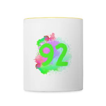 92 Zahl Klecks - Tasse zweifarbig - Weiß/Gelb - Vorne