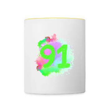 91 Nombre d’objets blob - Mug contrasté - blanc/jaune - Devant
