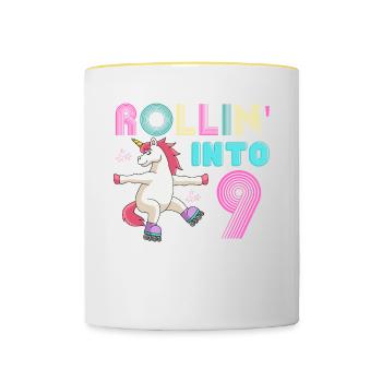 Rouler en 9 - licorne à rouleaux - Mug contrasté - blanc/jaune - Devant