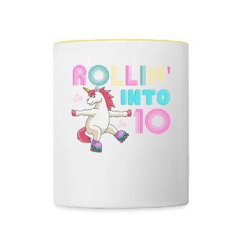 Rouler en 10 - licorne à rouleaux - Mug contrasté - blanc/jaune - Devant