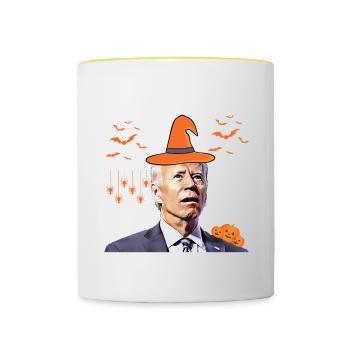 Heureux que vous sachiez la chose drôle halloween Biden - Mug contrasté - blanc/jaune - Devant