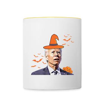 Heureux que vous sachiez la chose drôle halloween Biden - Mug contrasté - blanc/jaune - Devant