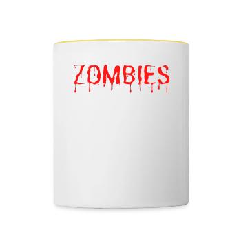 Zombies fressen Gehirne mach dir keine Sorgen, du bist sicher - lustig - Tasse zweifarbig - Weiß/Gelb - Vorne