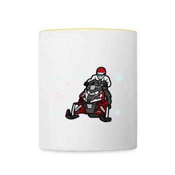 Je ne ronfle pas je rêve im une motoneige - Mug contrasté - blanc/jaune - Devant