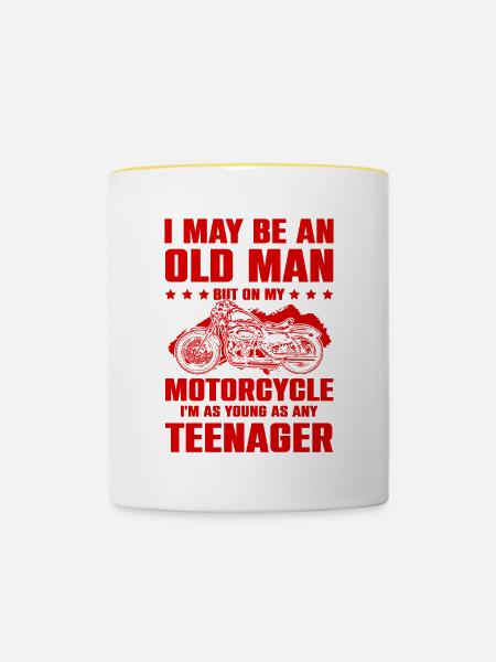 Motorrad alter mann - Tasse zweifarbig - Weiß/Gelb