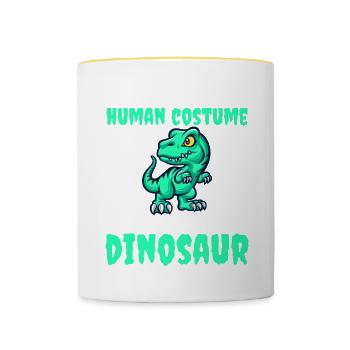 This is my human costume im really a dinosaur - Contrasting Mug - white/yellow - Front