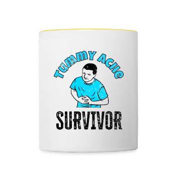 Tummy Ache Survivor Lustiger Bauchschmerzen Mann - Tasse zweifarbig - Weiß/Gelb - Vorne