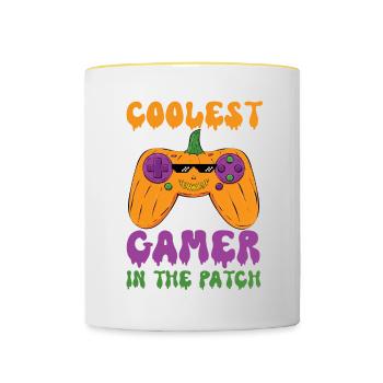 Citrouille de joueur la plus cool dans le patch, drôle - Mug contrasté - blanc/jaune - Devant