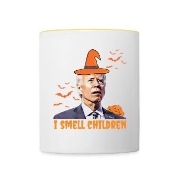 Biden Halloween , I Smell Children, Republicans - Contrasting Mug - white/yellow - Front