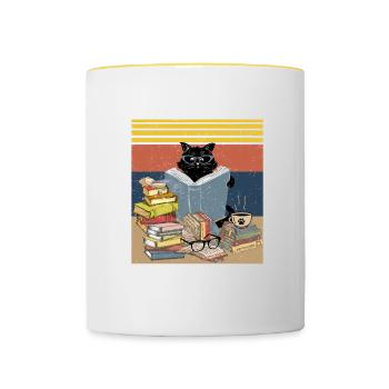 Ver de livre, T-shirt Booktrovert, Amoureux des chats, - Mug contrasté - blanc/jaune - Devant