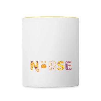 Mein Besen ist kaputt gegangen, also bin ich jetzt eine Krankenschwester, Halloween - Tasse zweifarbig - Weiß/Gelb - Vorne