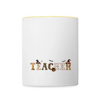 Mein Besen ist kaputt gegangen, also jetzt bin ich ein Lehrer, Halloween - Tasse zweifarbig - Weiß/Gelb - Vorne